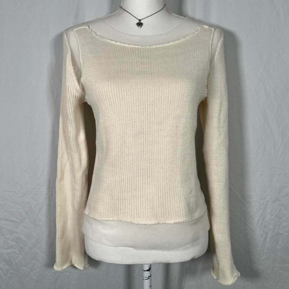 boutique cream mesh knit sweater top